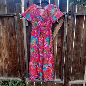 New Sugarlips Cactus Blossom Palmer Poplin Tiered Maxi Dress, NWT, Sz. Medium